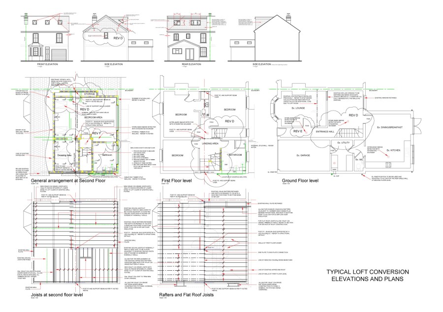 Robson Associates Architectural and Structural Design Practice Located in Windsor Berkshire - typical loft conversion elevations and plans