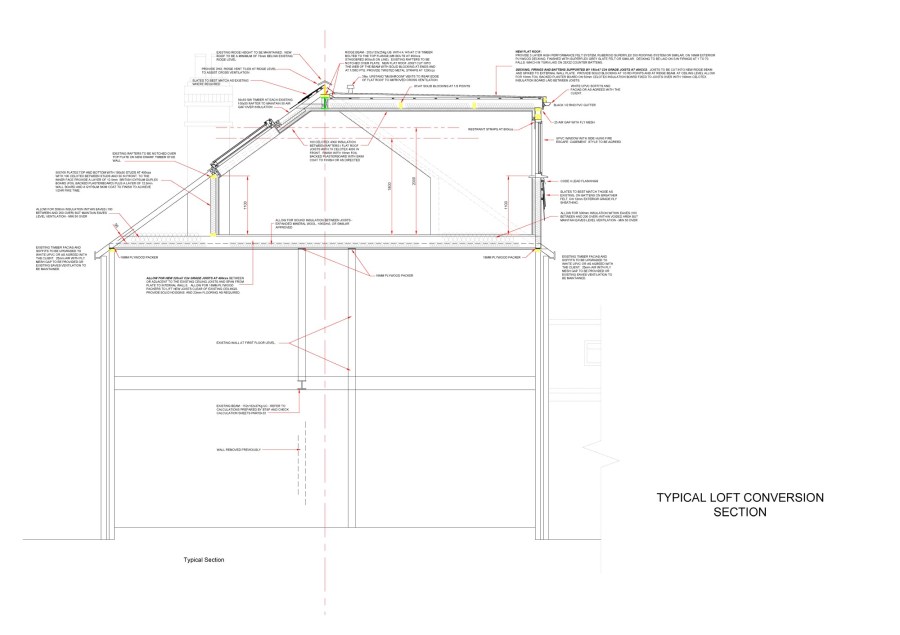 Robson Associates Architectural and Structural Design Practice Located in Windsor Berkshire - typical loft conversion section